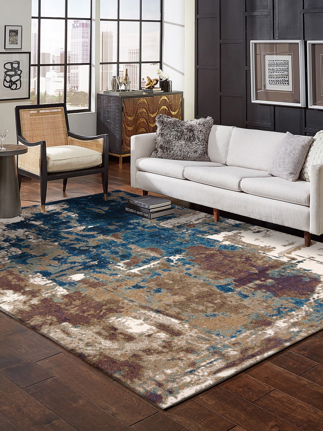

DDecor Grey & Blue Abstract Printed Small Rug Carpets