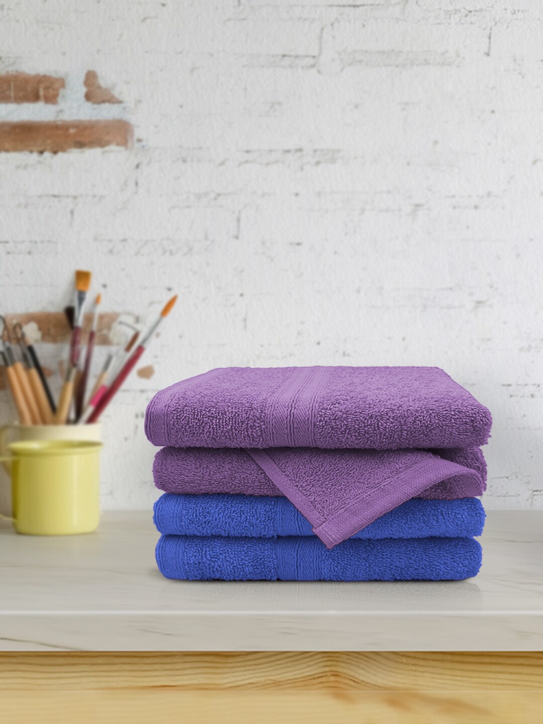 

YK Kids Set Of 4 Solid 500 GSM Pure Cotton Hand Towels, Purple