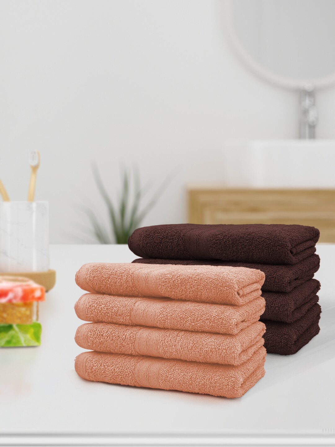 

YK Kids Set Of 8 Solid 500 GSM Pure Cotton Hand Towel, Coffee brown