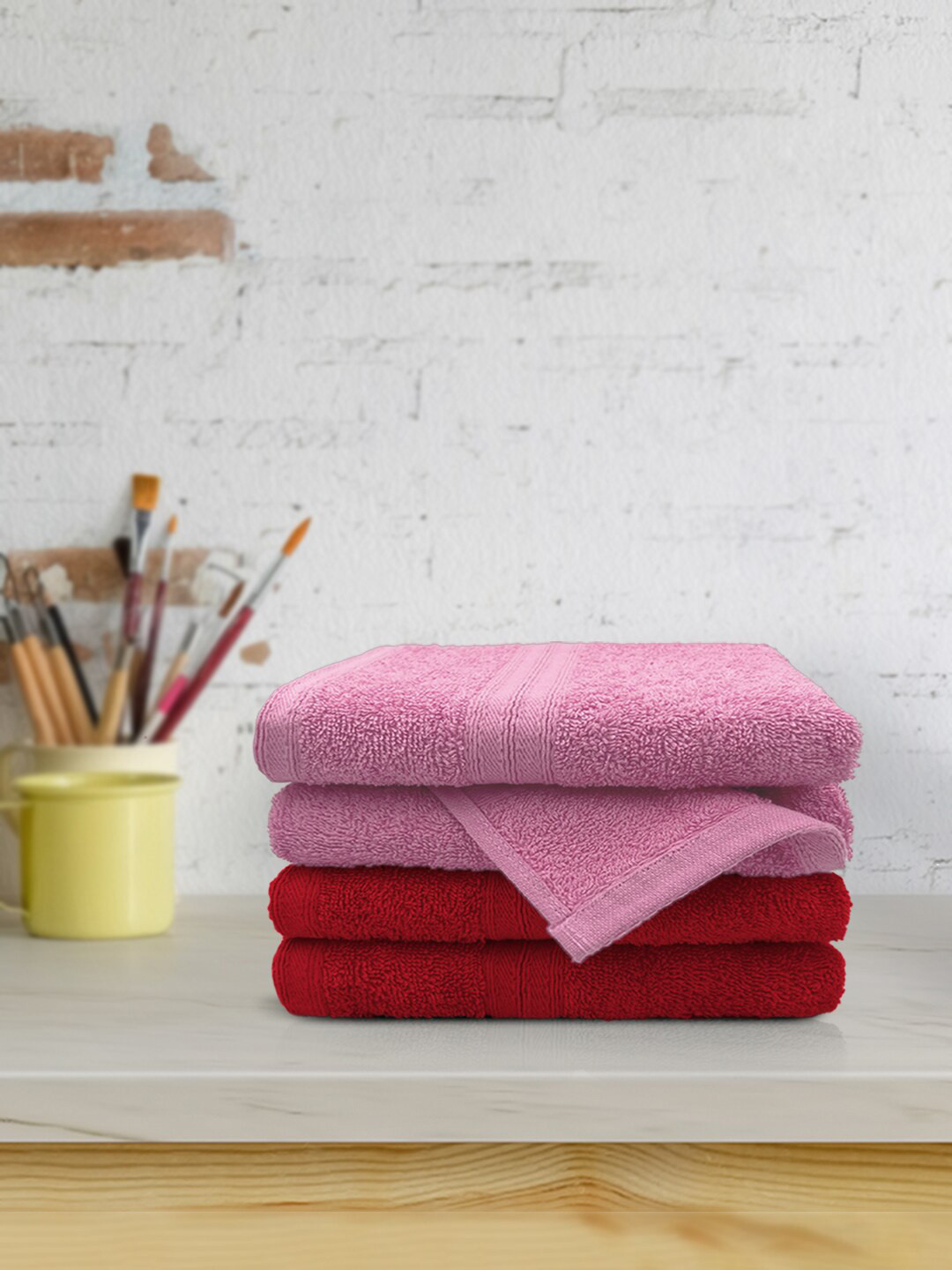 

YK Pack of 4 Solid 500 GSM Pure Cotton Hand Towels, Pink