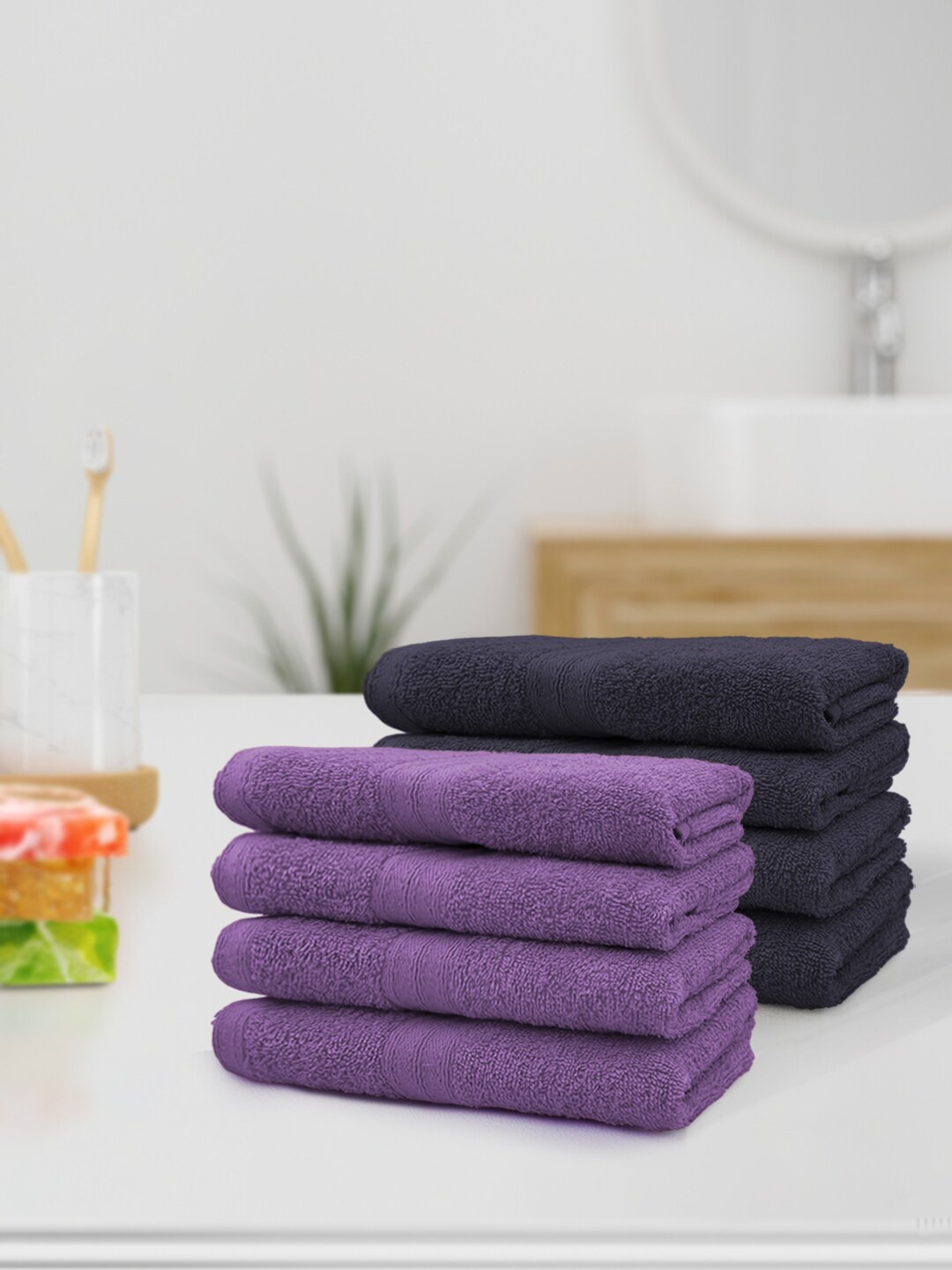 

YK Unisex Kids Set Of 8 Solid Pure Cotton 500 GSM Hand Towel, Purple