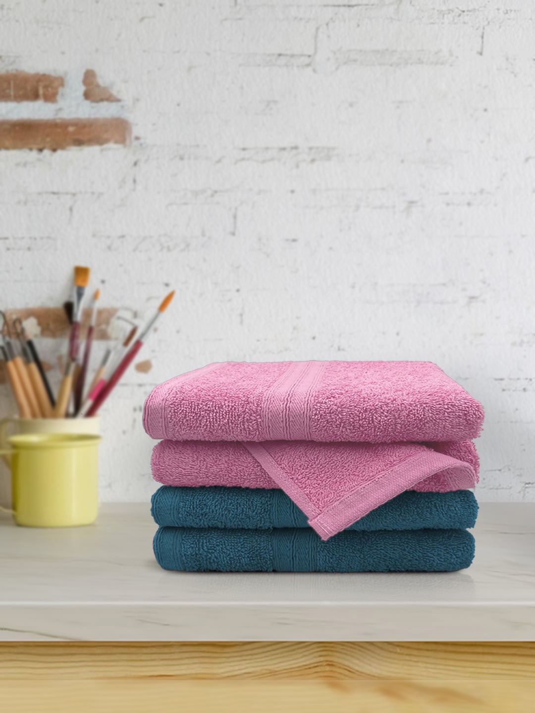 YK Kids Set Of 4 Teal 500 GSM Pure Cotton Hand Towel