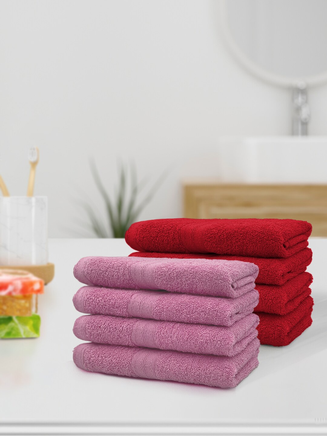 

YK Kids Set Of 8 Solid 500 GSM Pure Cotton Hand Towel, Pink
