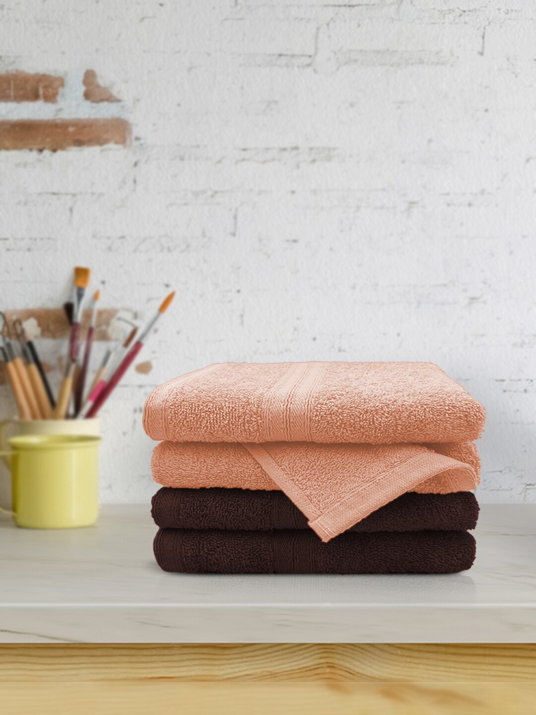 

YK Kids Set Of 4 Solid 500 GSM Pure Cotton Hand Towels, Coffee brown
