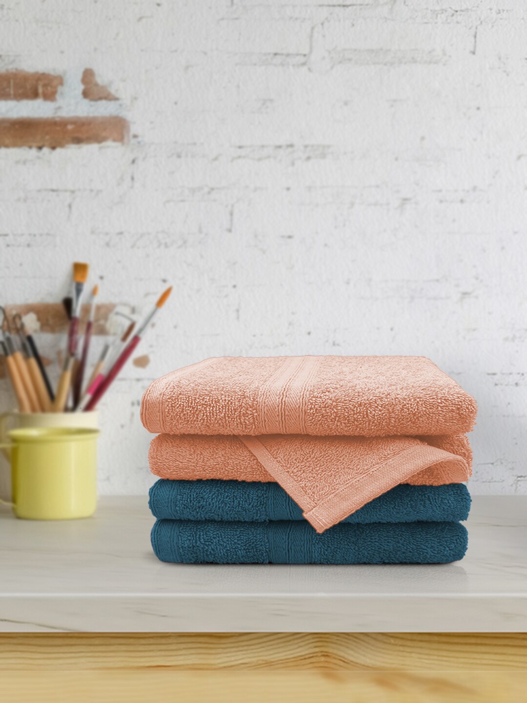 

YK Pack of 4 Cotton 500 GSM Pure Cotton Hand Towel, Peach