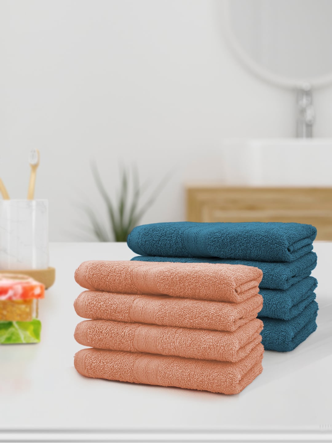 

YK Kids Pack of 8 Pure Cotton Hand Towels 500 GSM, Peach
