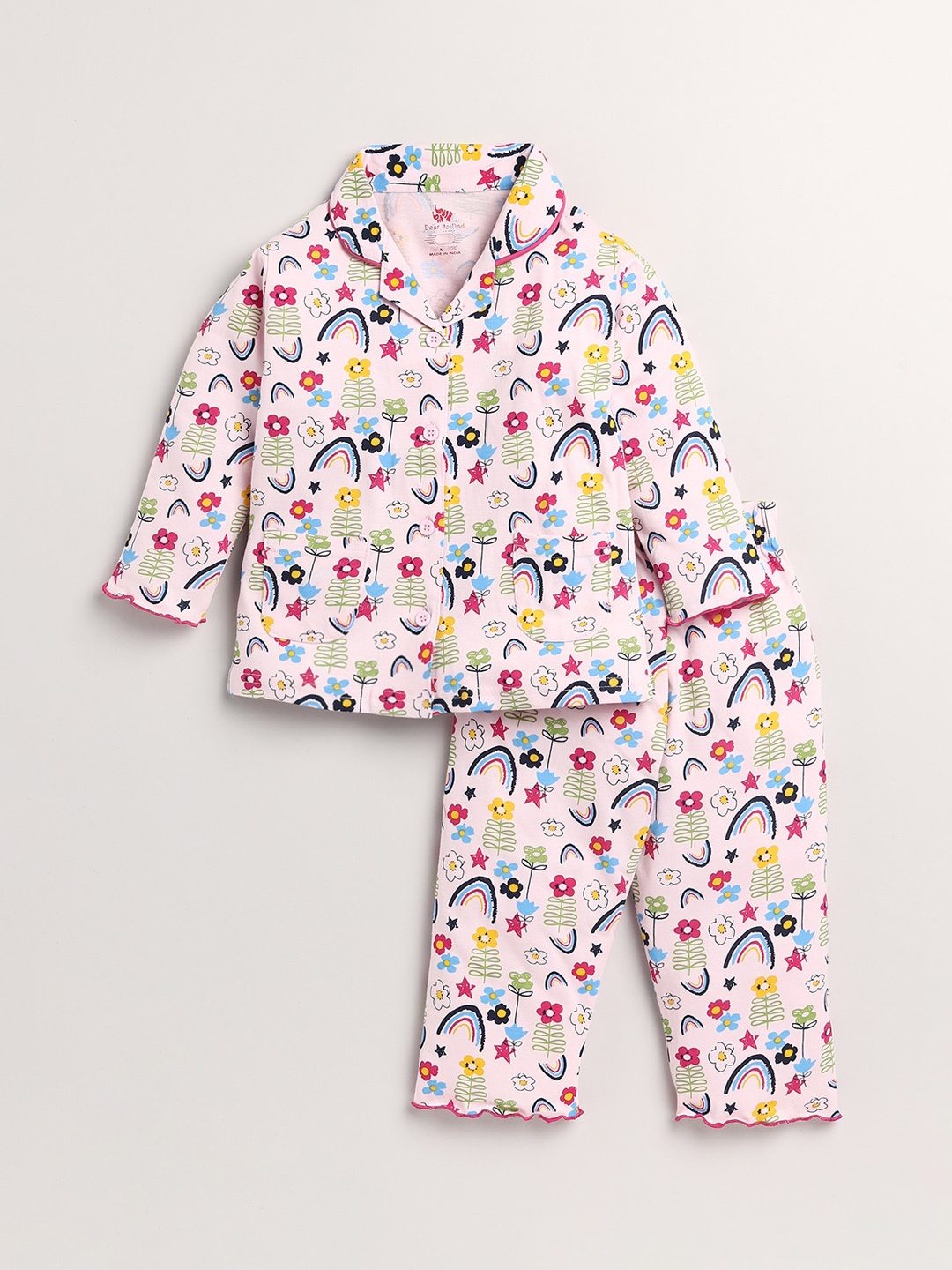 

Dear to Dad Girls Pink & Green Printed Pure Cotton Night suit