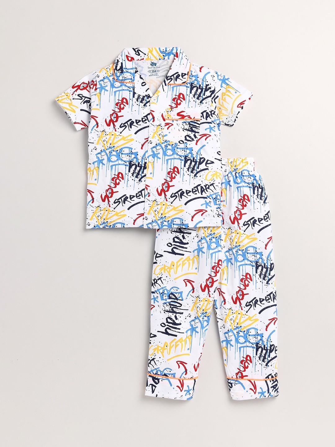 

Dear to Dad Boys Blue & White Printed Cotton Night suit