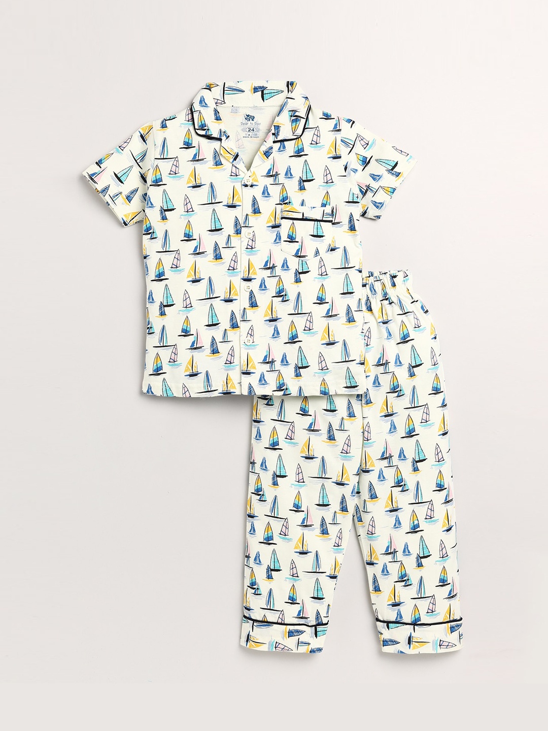 

Dear to Dad Boys Cream-Coloured & Blue Printed Night suit