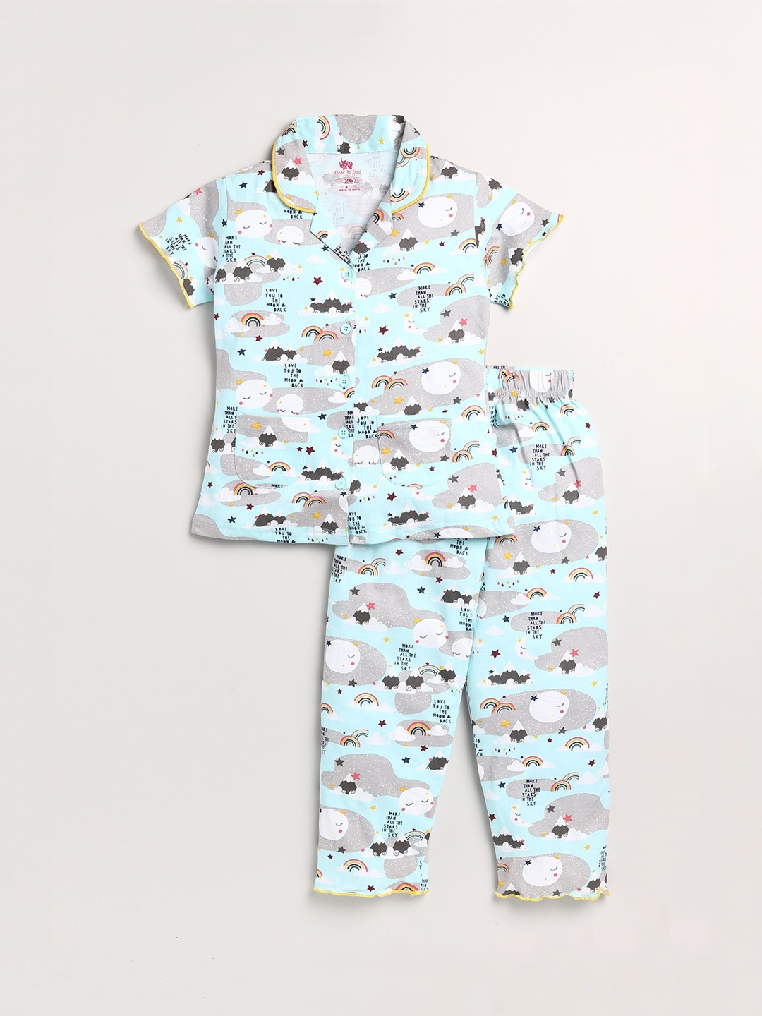 

Dear to Dad Girls Blue & White Printed Night suit
