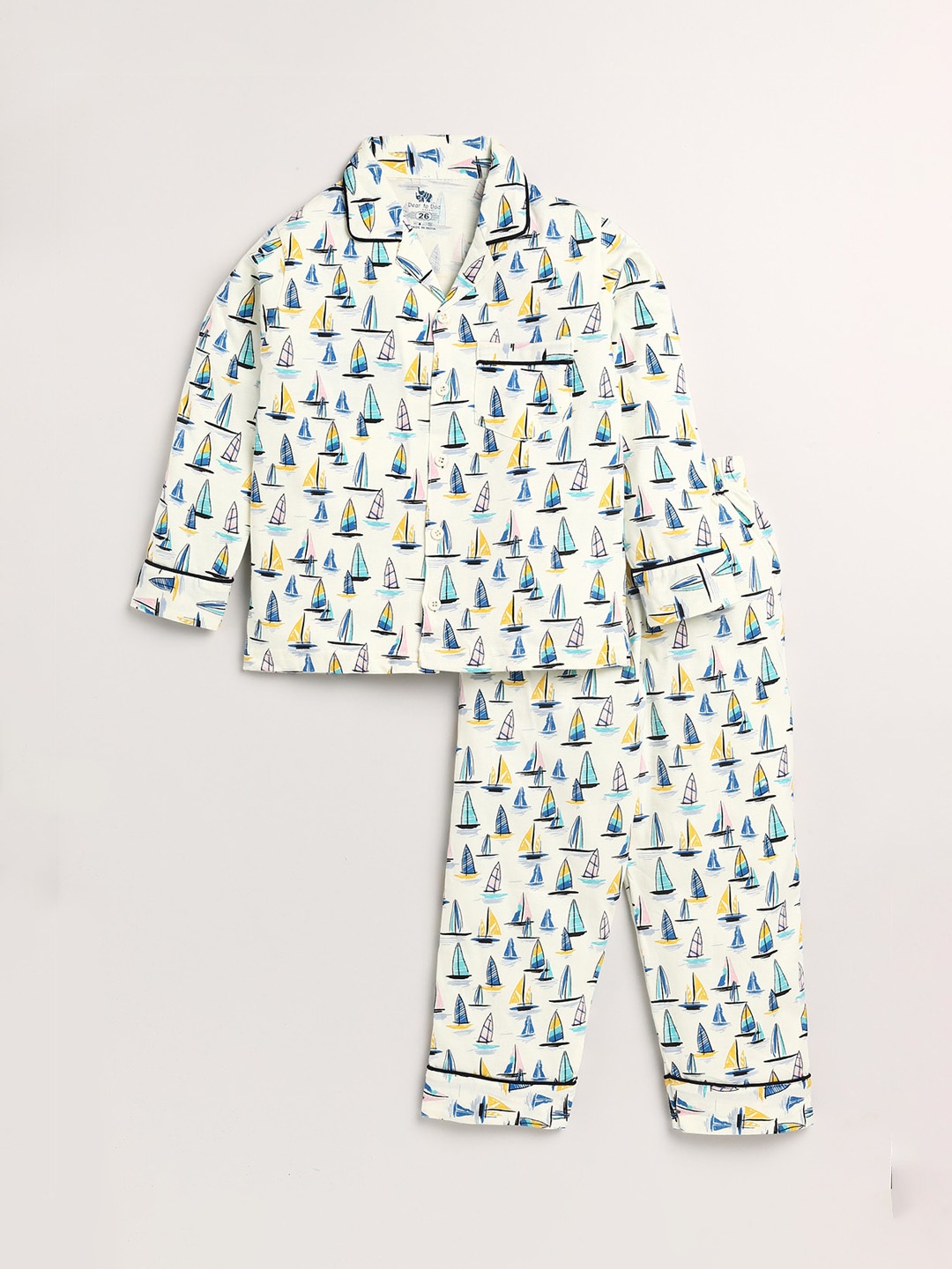 

Dear to Dad Boys Cream-Coloured & Green Printed Night suit
