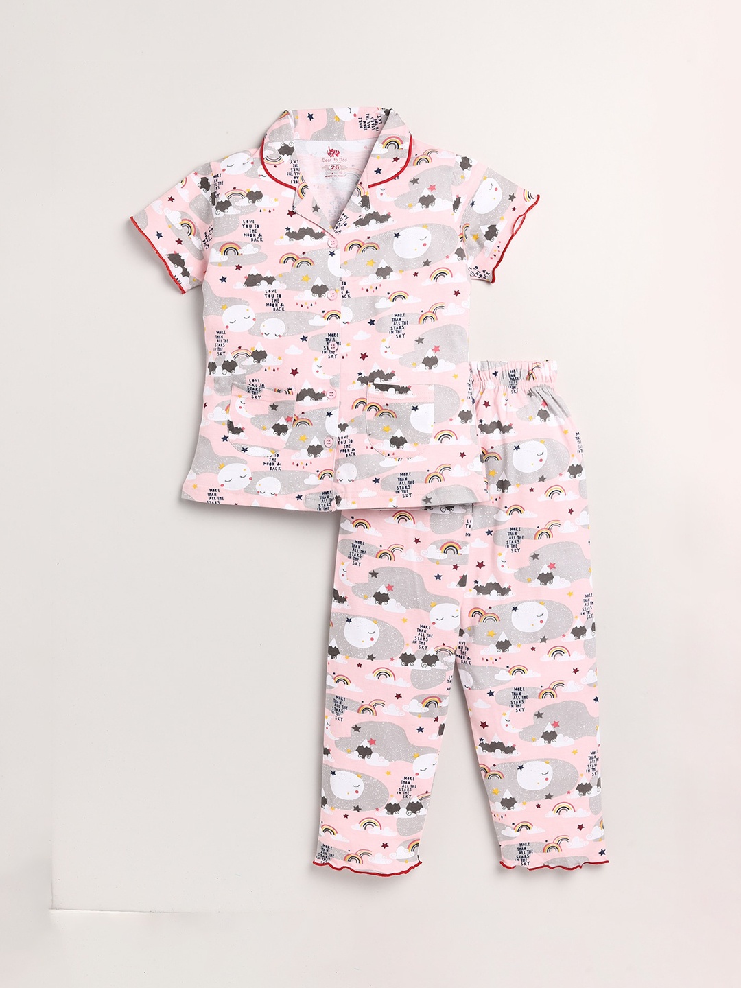 

Dear to Dad Girls Pink & Grey Printed Pure Cotton Night suit