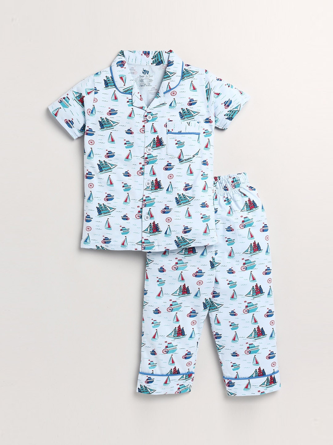 

Dear to Dad Boys Blue & Red Printed Pure Cotton Night suit