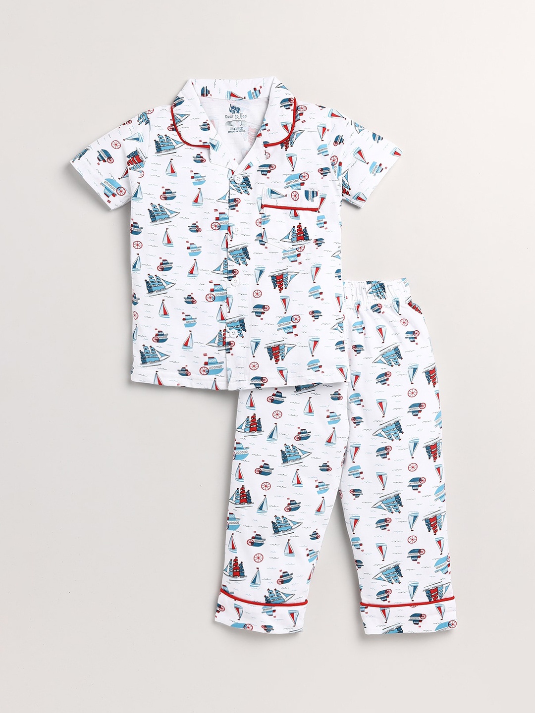 

Dear to Dad Boys White & Blue Printed Night suit