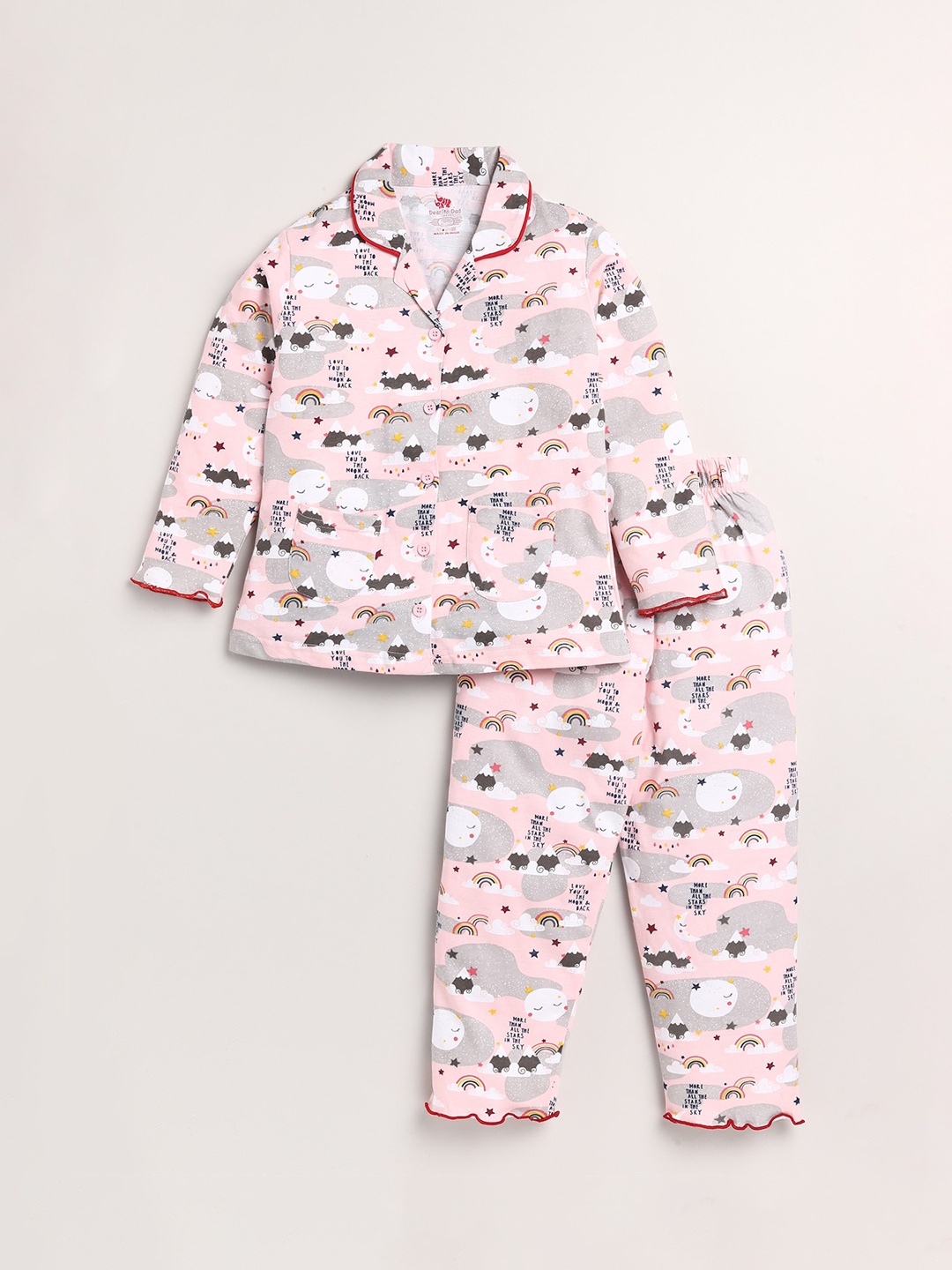 

Dear to Dad Girls Pink Printed Night suit