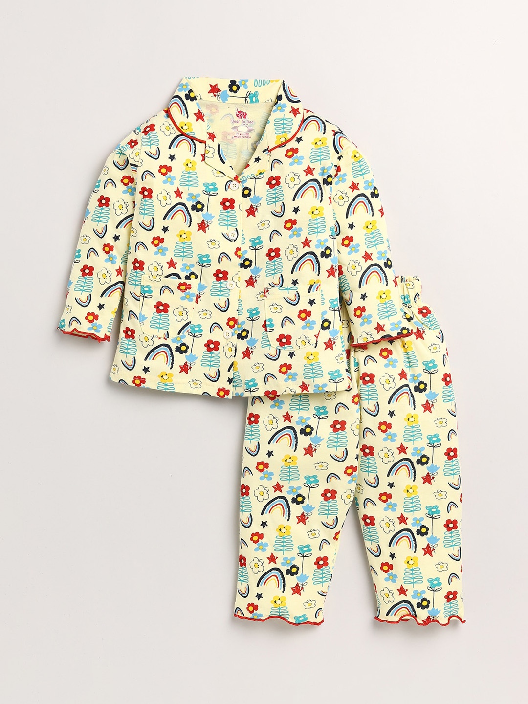 

Dear to Dad Girls Yellow & Green Printed Night suit