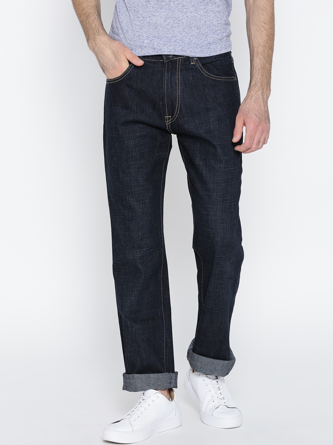 

Pepe Jeans Men Navy Blue Holborne Fit Mid-Rise Clean Look Stretchable Jeans