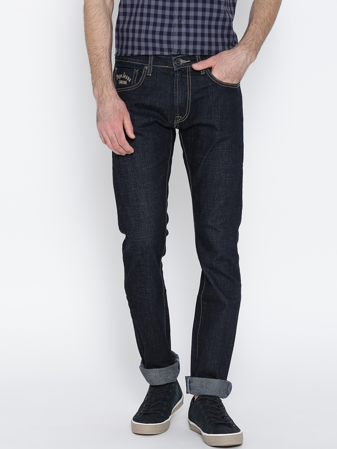 

Pepe Jeans Men Navy Blue Vapour Fit Mid-Rise Clean Look Stretchable Jeans