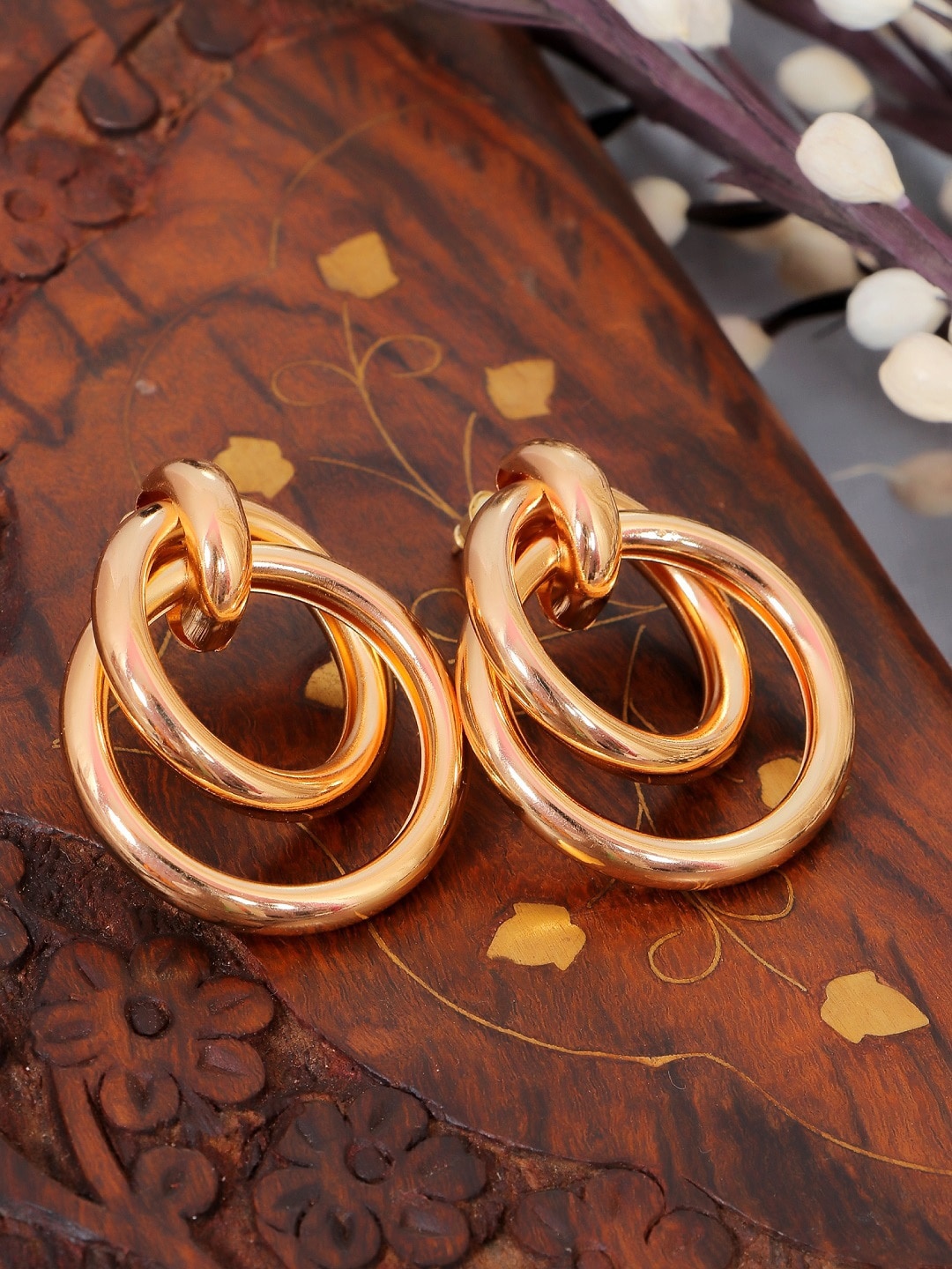 

Crunchy Fashion Women Gold-Toned Contemporary Encircled Dangler Studs Earrings