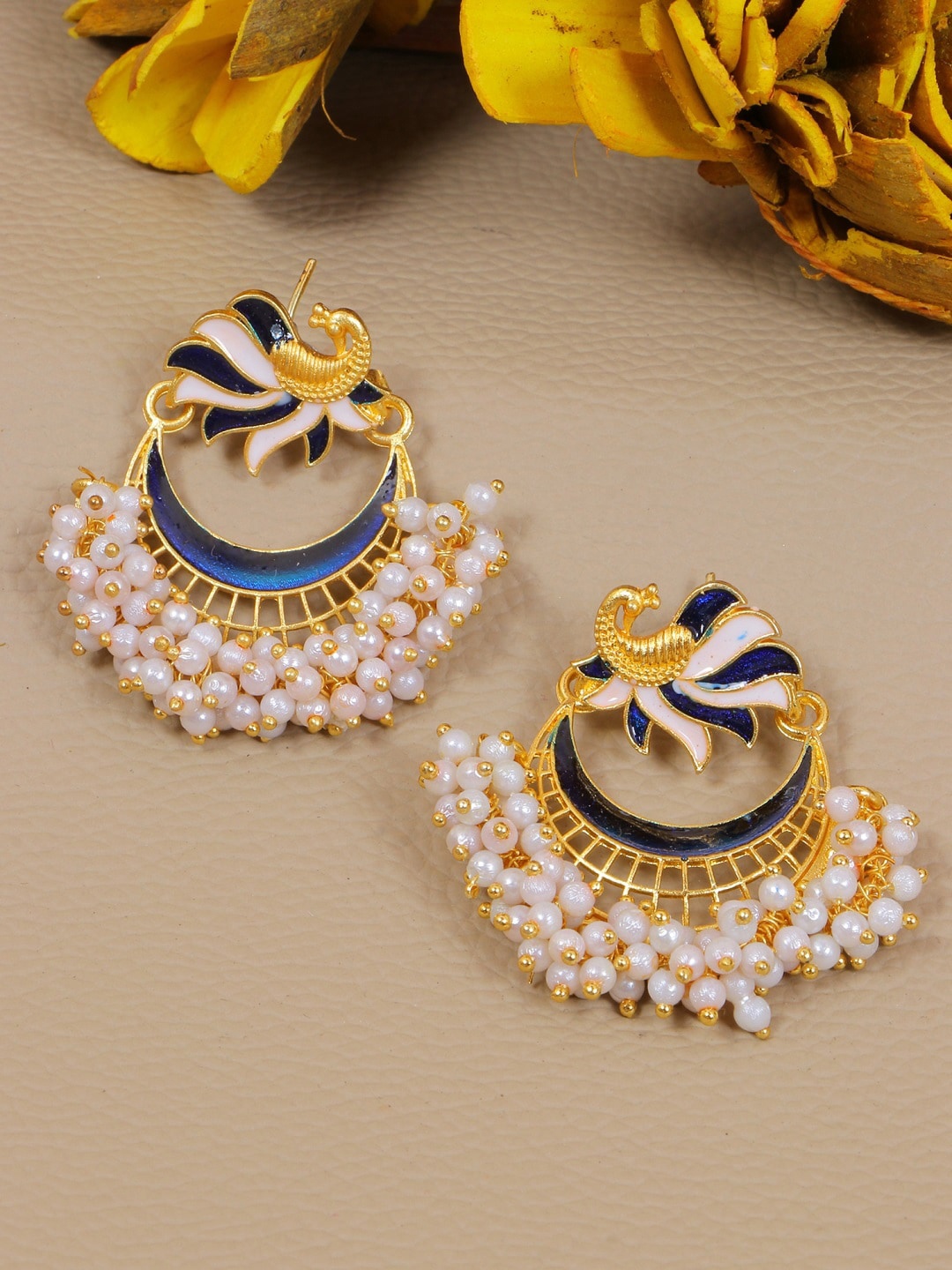 

Crunchy Fashion Blue & Gold-Toned Contemporary Chandbalis Earrings