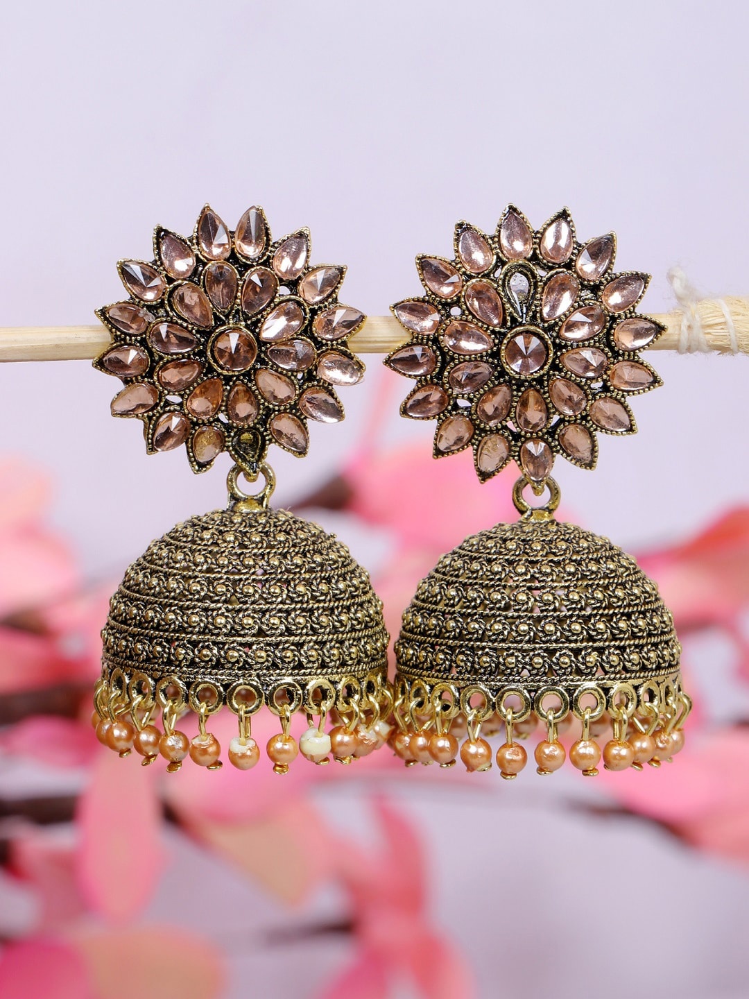 

Crunchy Fashion Gold-Plated Dome Shaped Jhumkas Earrings