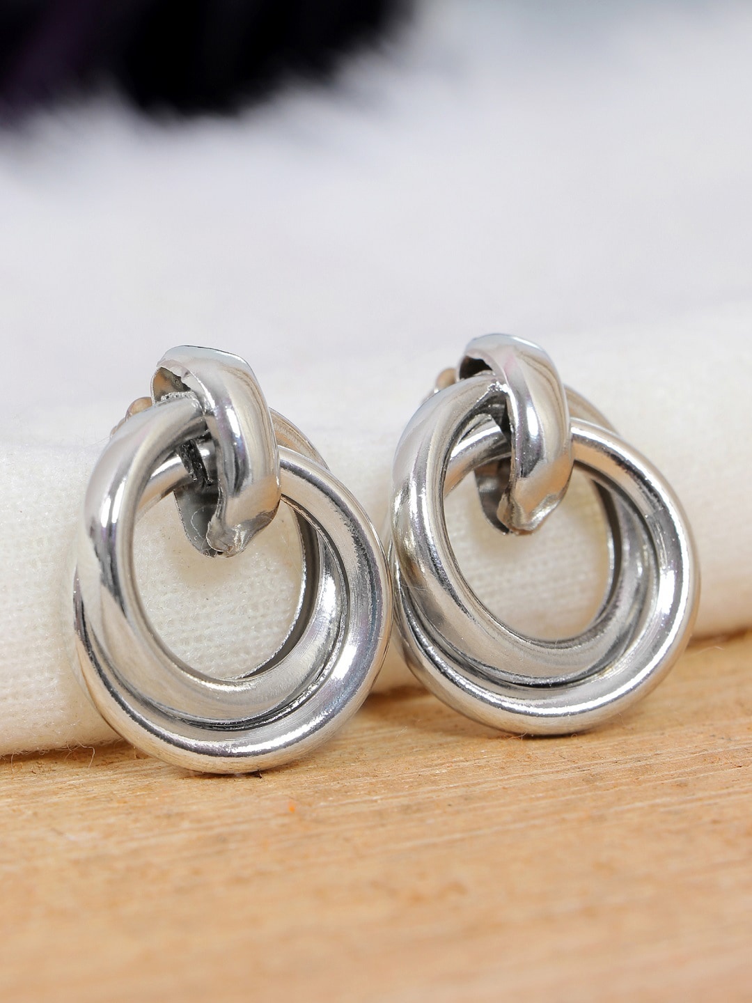 

Crunchy Fashion Silver-Toned Contemporary Hoop Earrings