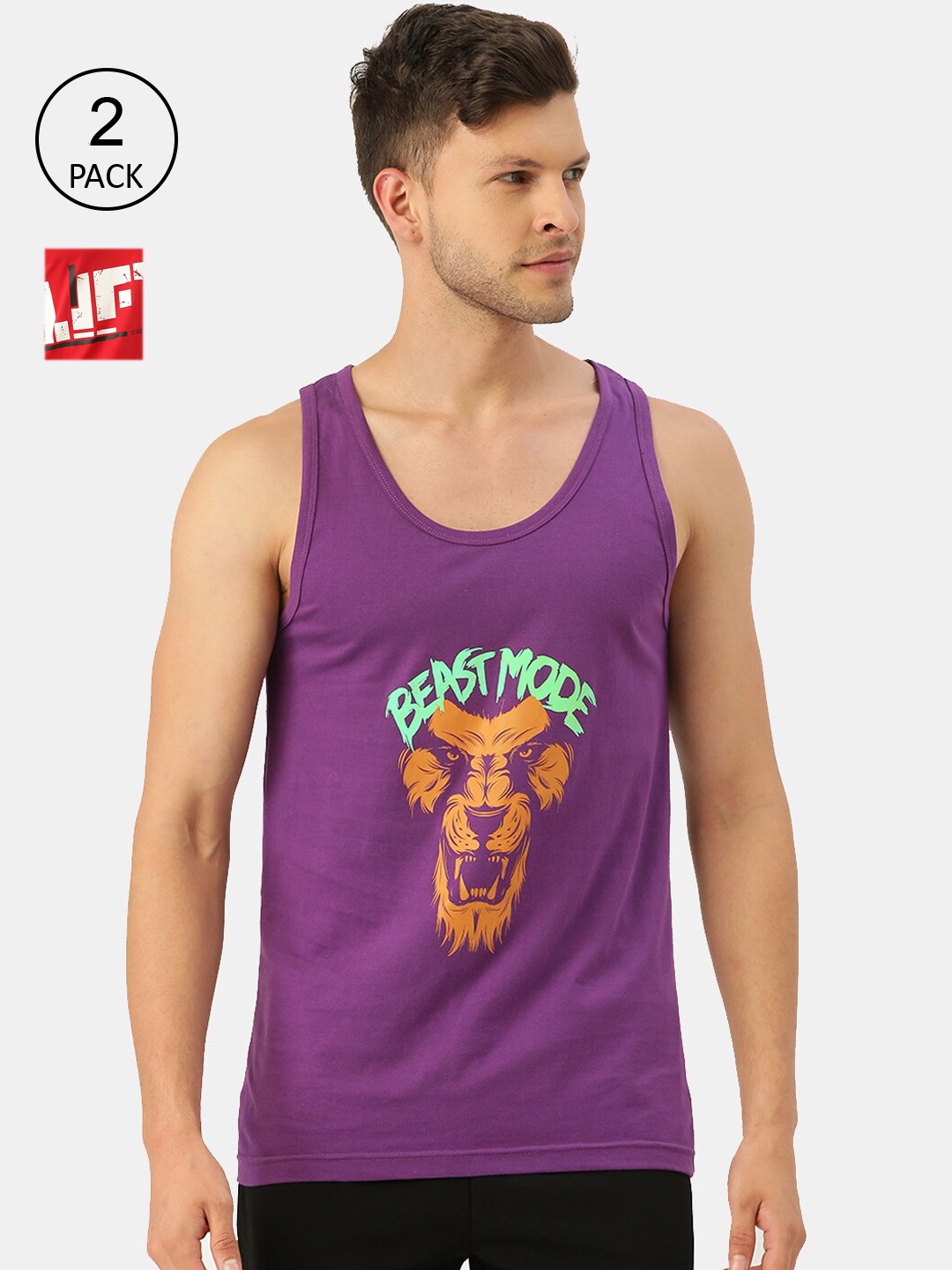 

ROMEO ROSSI Men Red & Purple Pack of 2 Printed Cotton Innerwear Vests