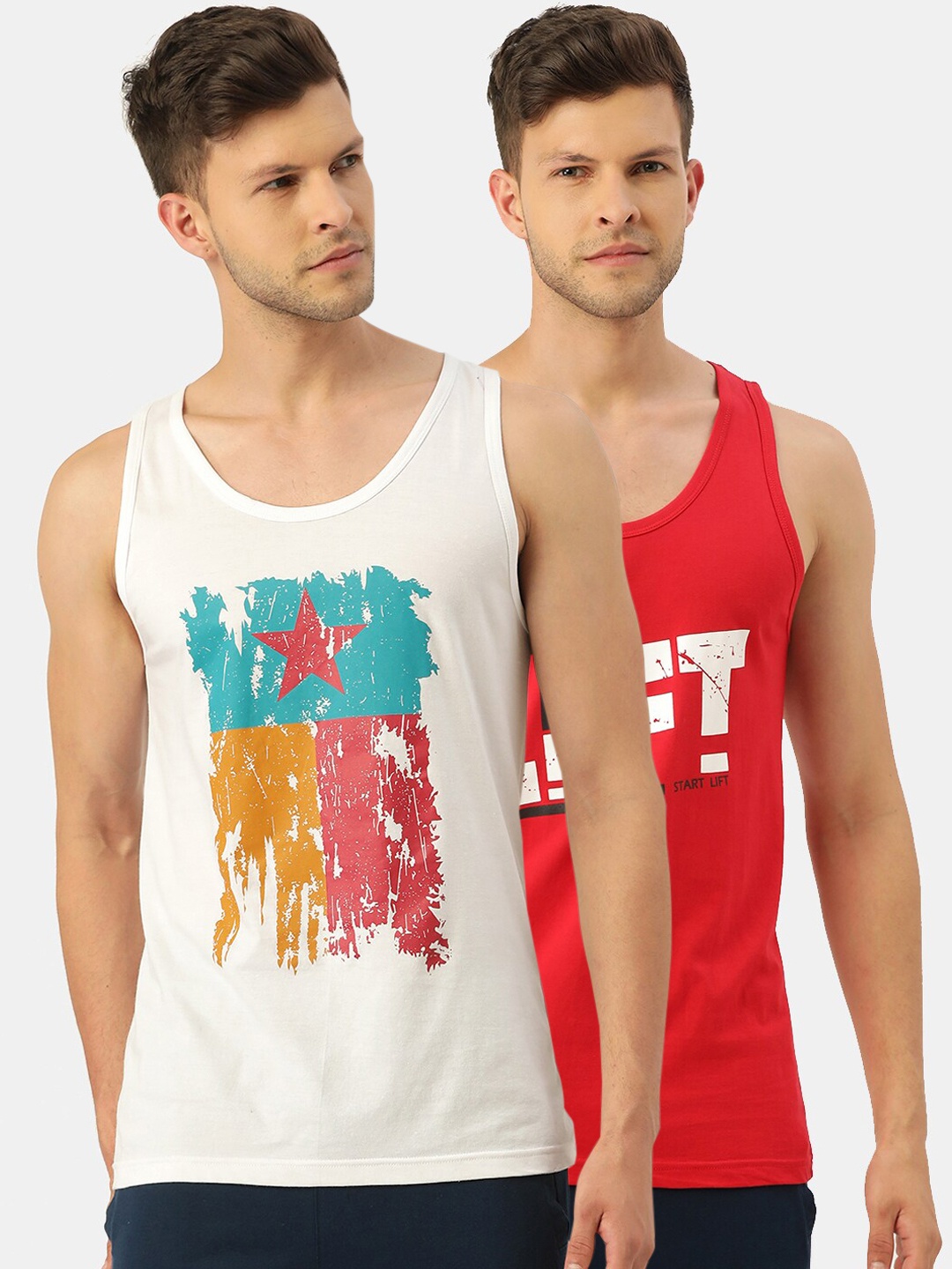 

ROMEO ROSSI Men Pack of 2 Pure Cotton Innerwear Vests, Red