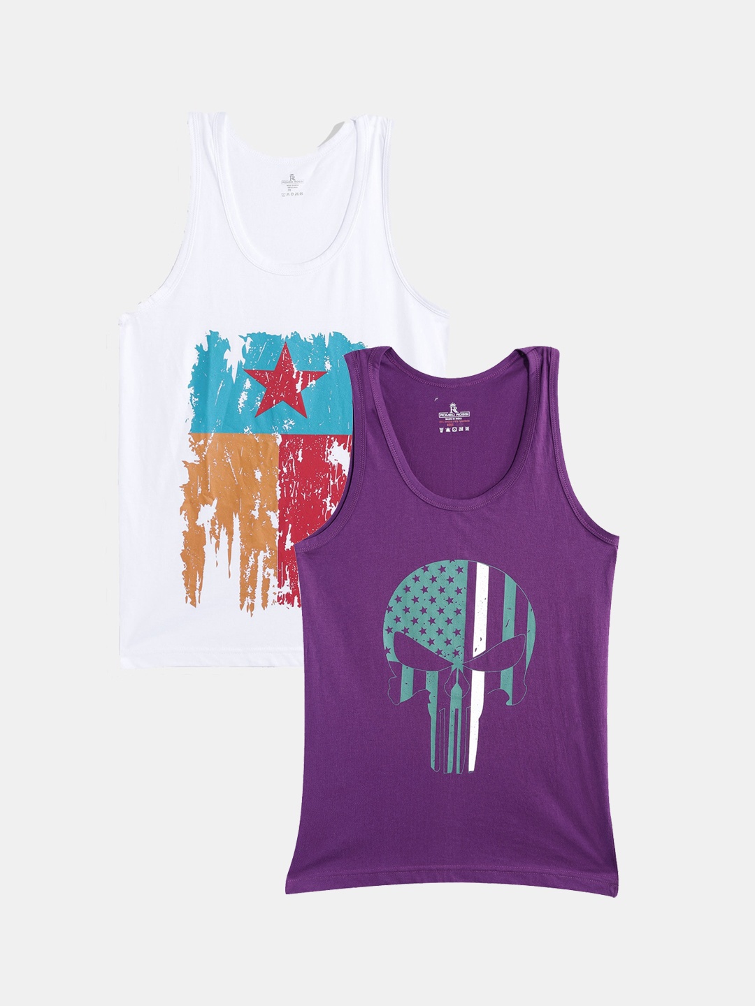 

ROMEO ROSSI Boys Pack Of 2 Printed Pure Cotton Innerwear Vest, Violet
