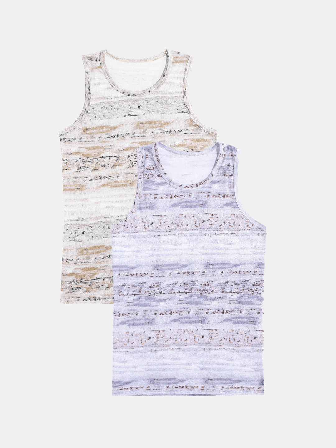 

ROMEO ROSSI Boys Pack of 2 Brown & Grey Printed Pure Cotton Basic Vests