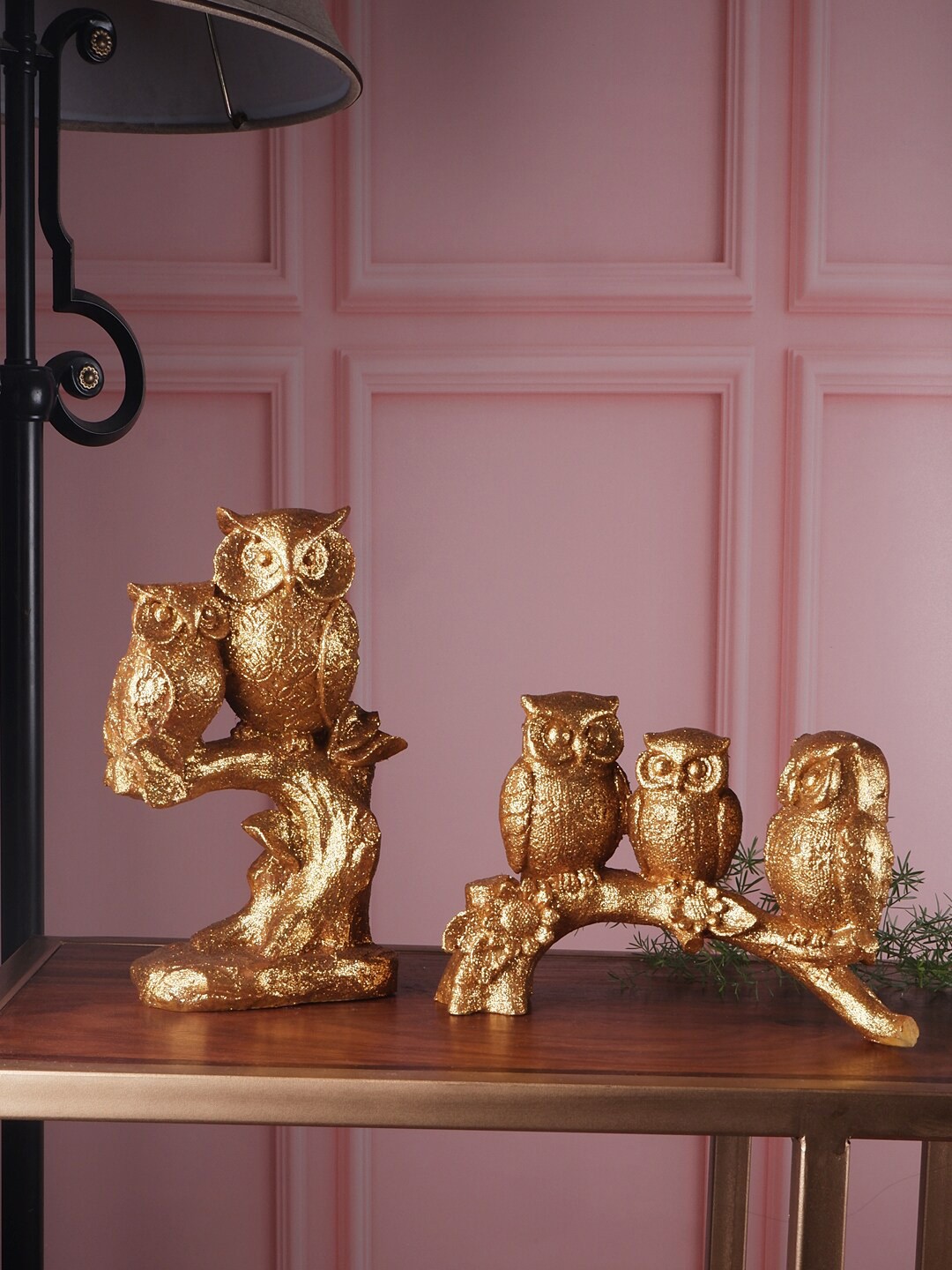 

THE WHITE INK DECOR Set Of 2 Gold Toned Fengshui Owl Showpiece