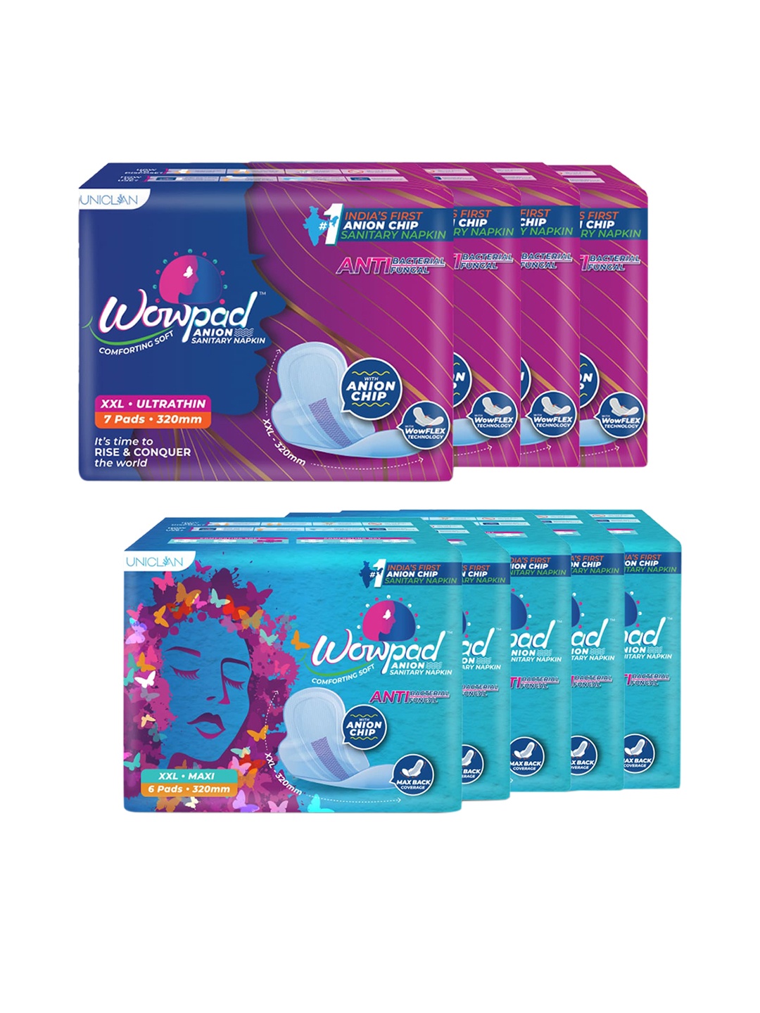 

Wowpad Set of 4 XXL Anion Sanitary Pads & Set of 5 Maxi XXL Sanitary Pads, Purple
