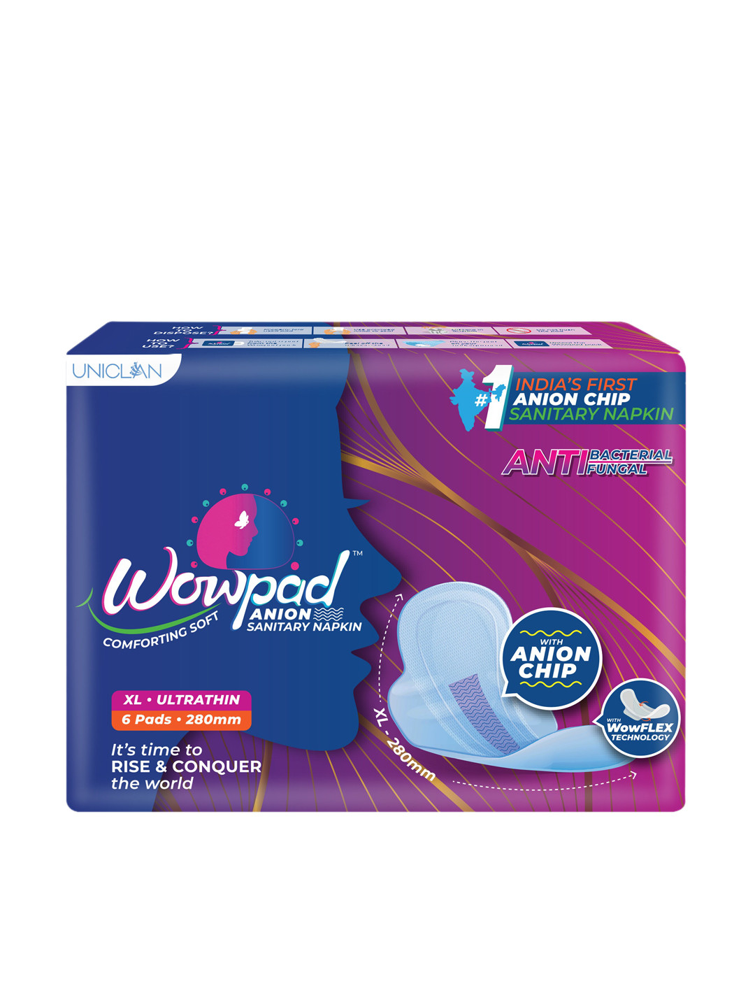 

Wowpad Women Pack of 10 Ultra Thin XL Sanitary Pads 280 MM 60 Napkins, Purple