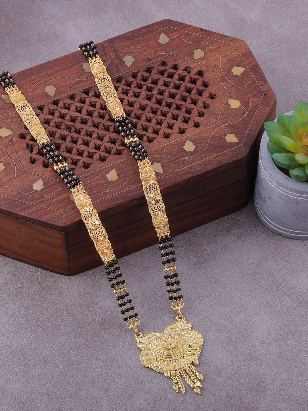 

Brandsoon Women Gold-Plated & Black Beaded Mangalsutra