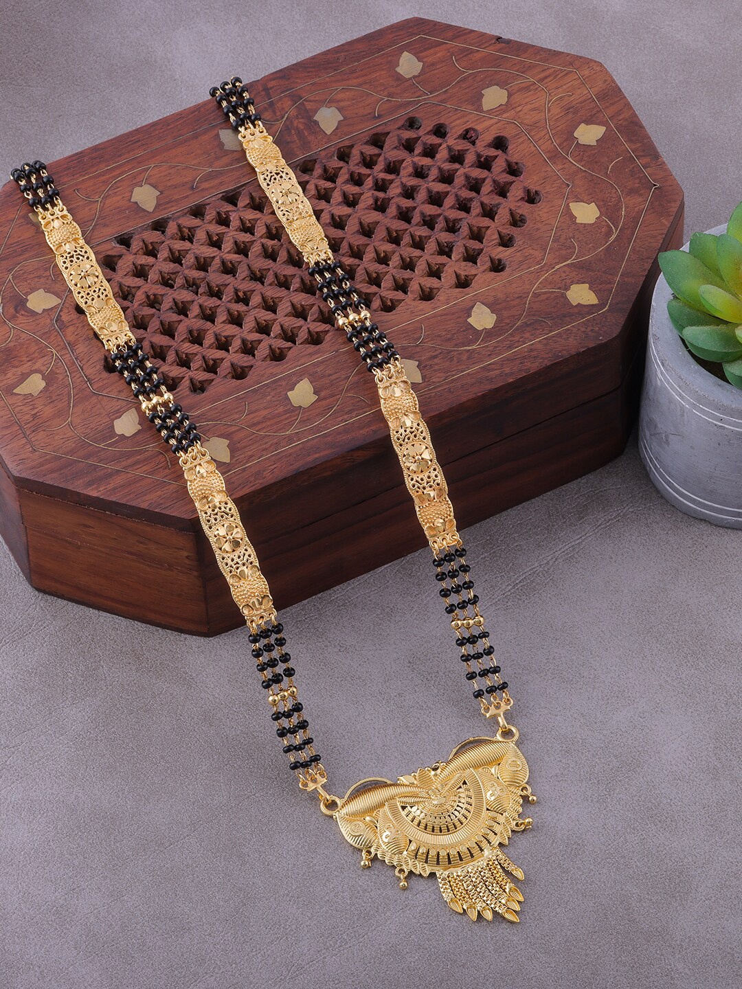 

Brandsoon Gold-Plated & Black Beaded Mangalsutra