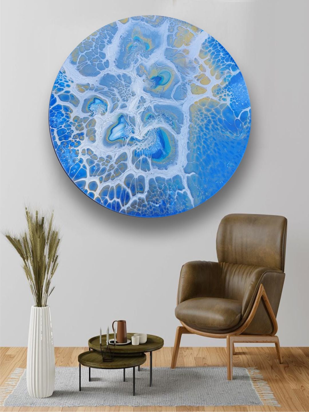 

The Art House Blue & White Abstract Framed Wall Painting
