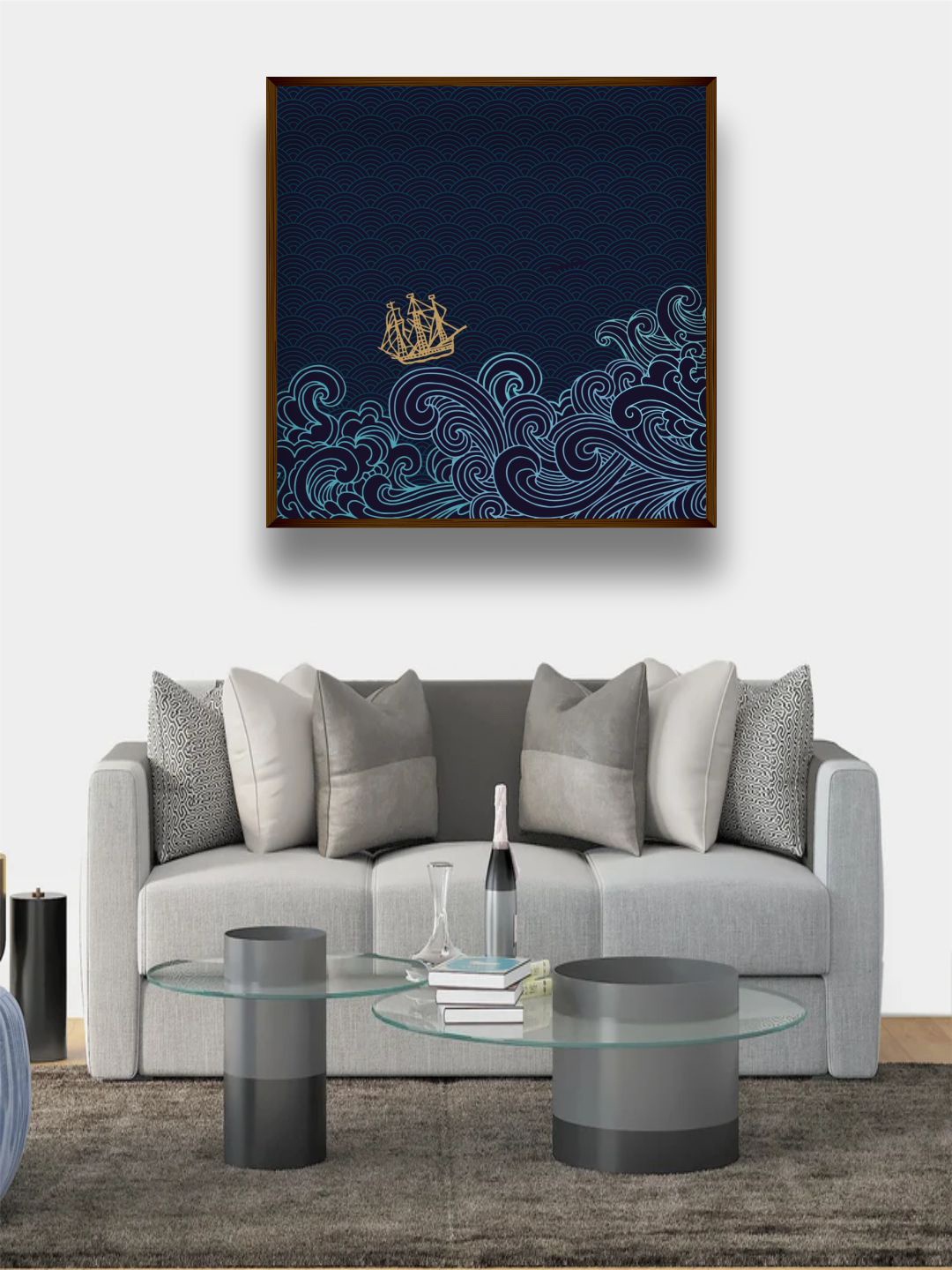 

The Art House Navy-Blue Abstract Framed Wall Painting