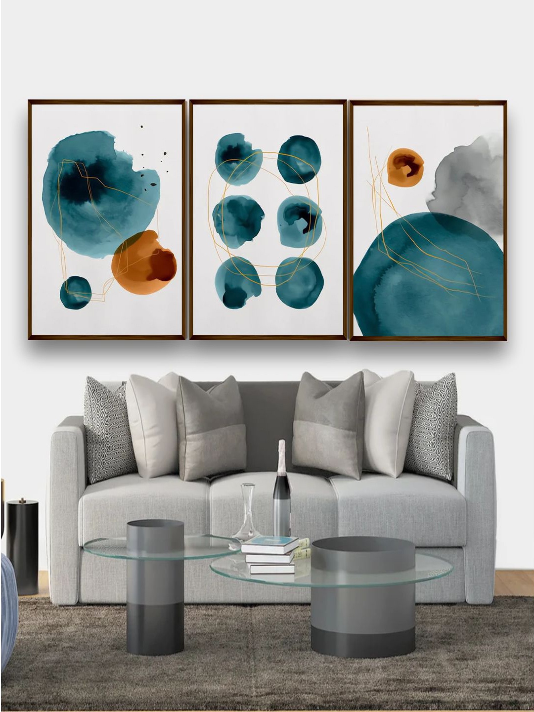 

The Art House Set Of 3 White & Blue Abstract Painting Wall Art