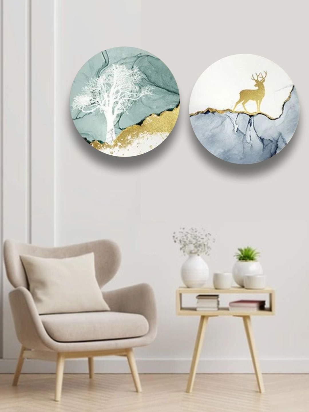 

The Art House Set Of 2 White & Blue Printed Abstract Painting Wall Art