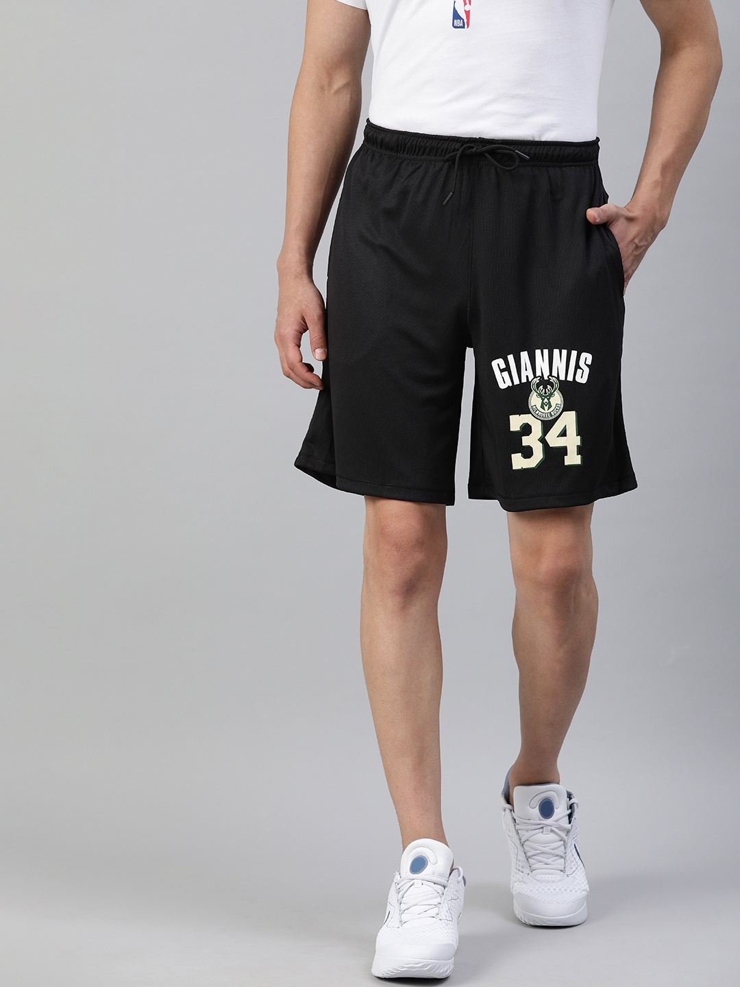 

NBA Men Black & Grey Typography Printed Milwaukee Bucks Giannis Basketball Shorts