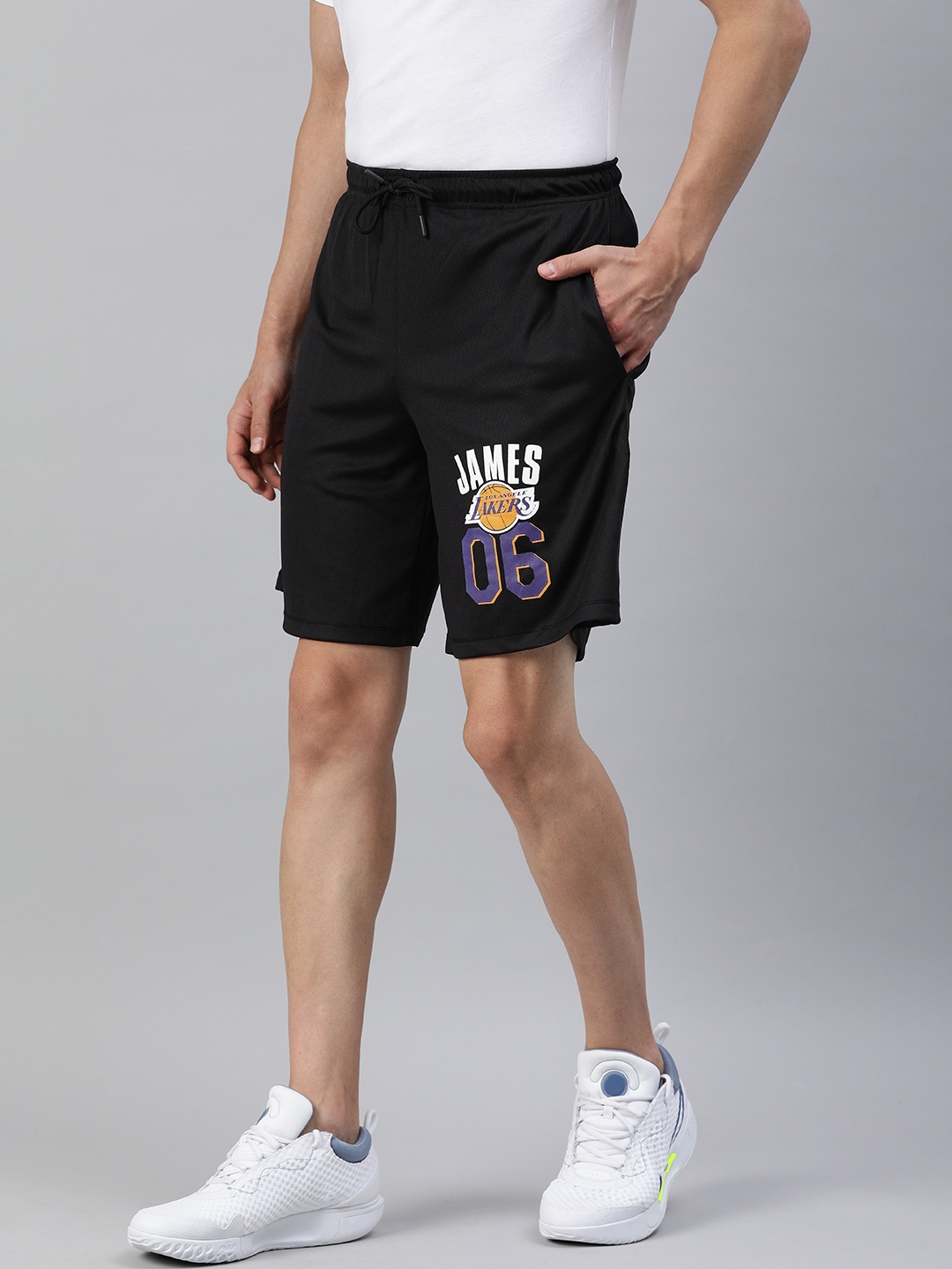 

NBA Men Black & White Printed Los Angeles Lakers: Lebron James Basketball Shorts