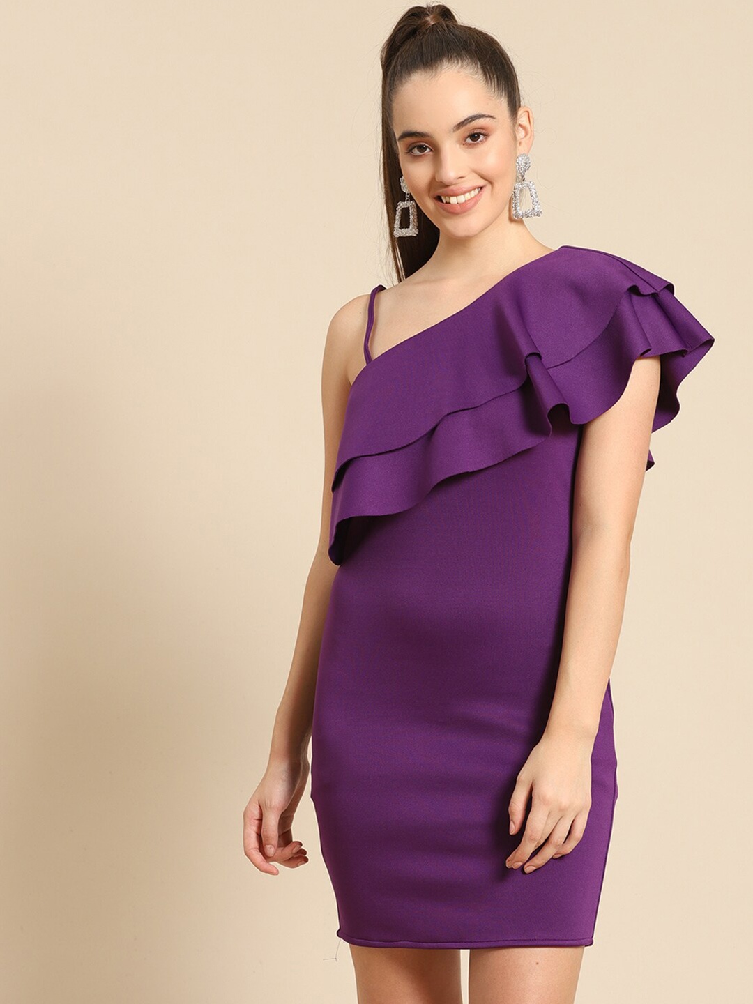 

DODO & MOA Women Purple One Shoulder Scuba Bodycon Dress