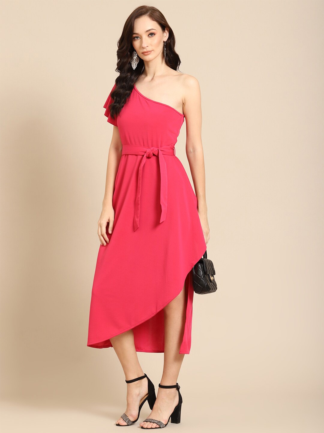 

DODO & MOA Women Pink One Shoulder Midi Dress