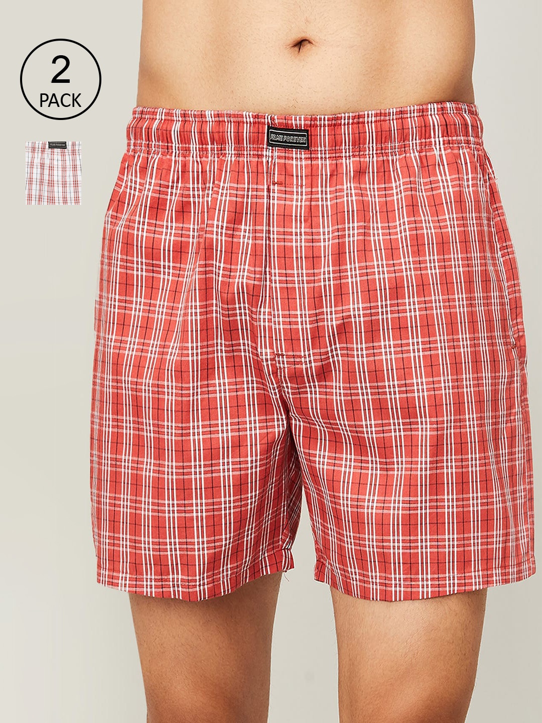 

Fame Forever by Lifestyle Men Pack Of 2 Red & White Checked Pure Cotton Boxers