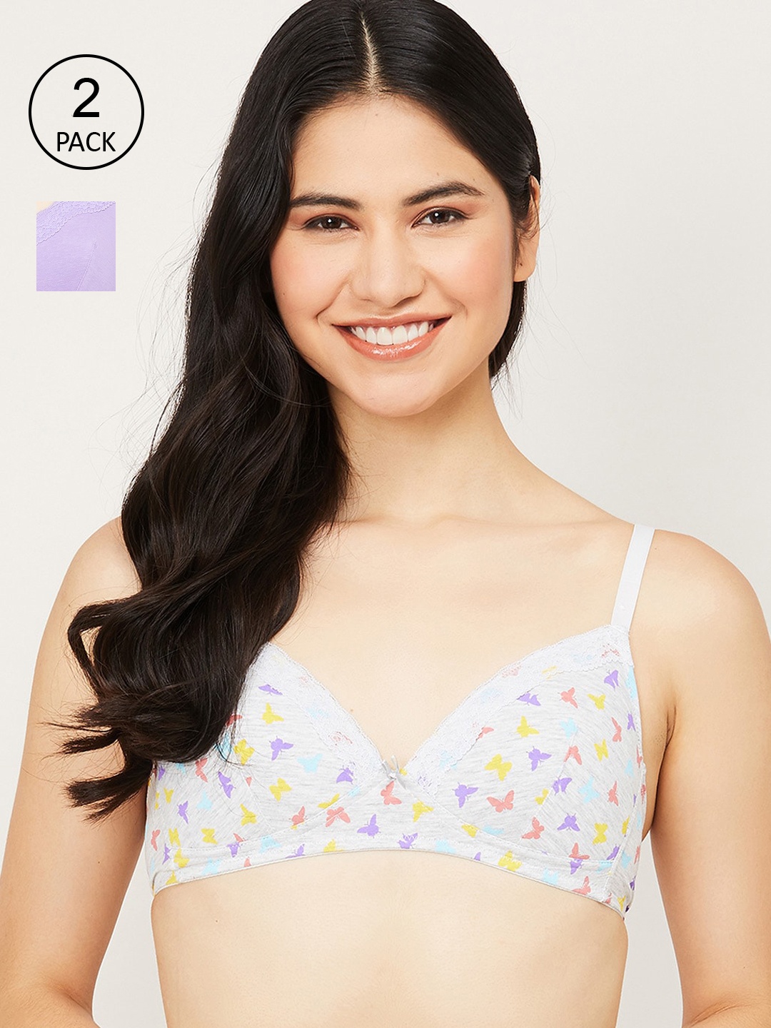 

Ginger by Lifestyle Pack of 2 Purple & White Non Wired Full Coverage Beginners Bra