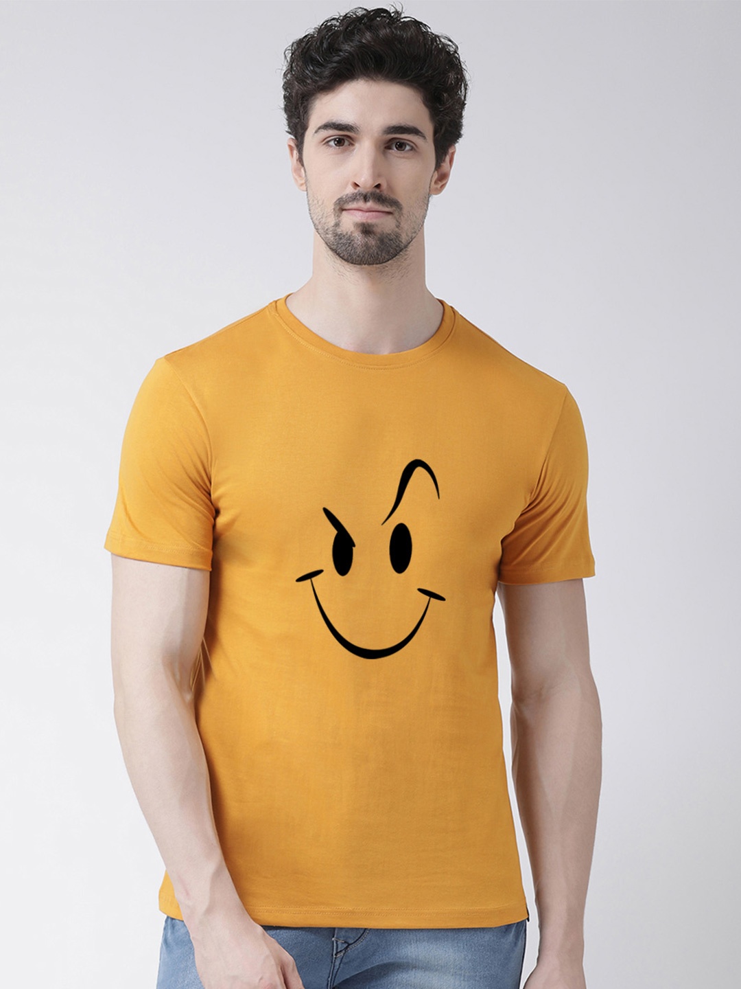 

Friskers Men Gold-Toned Typography Raw Edge T-shirt