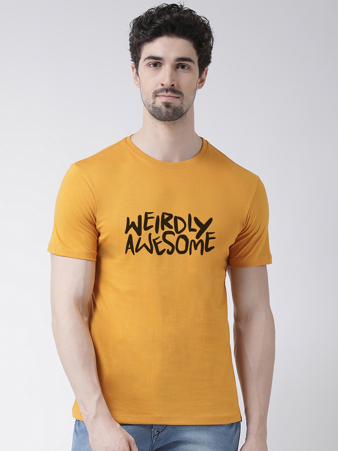 

Friskers Men Gold-Toned Typography Printed Applique T-shirt