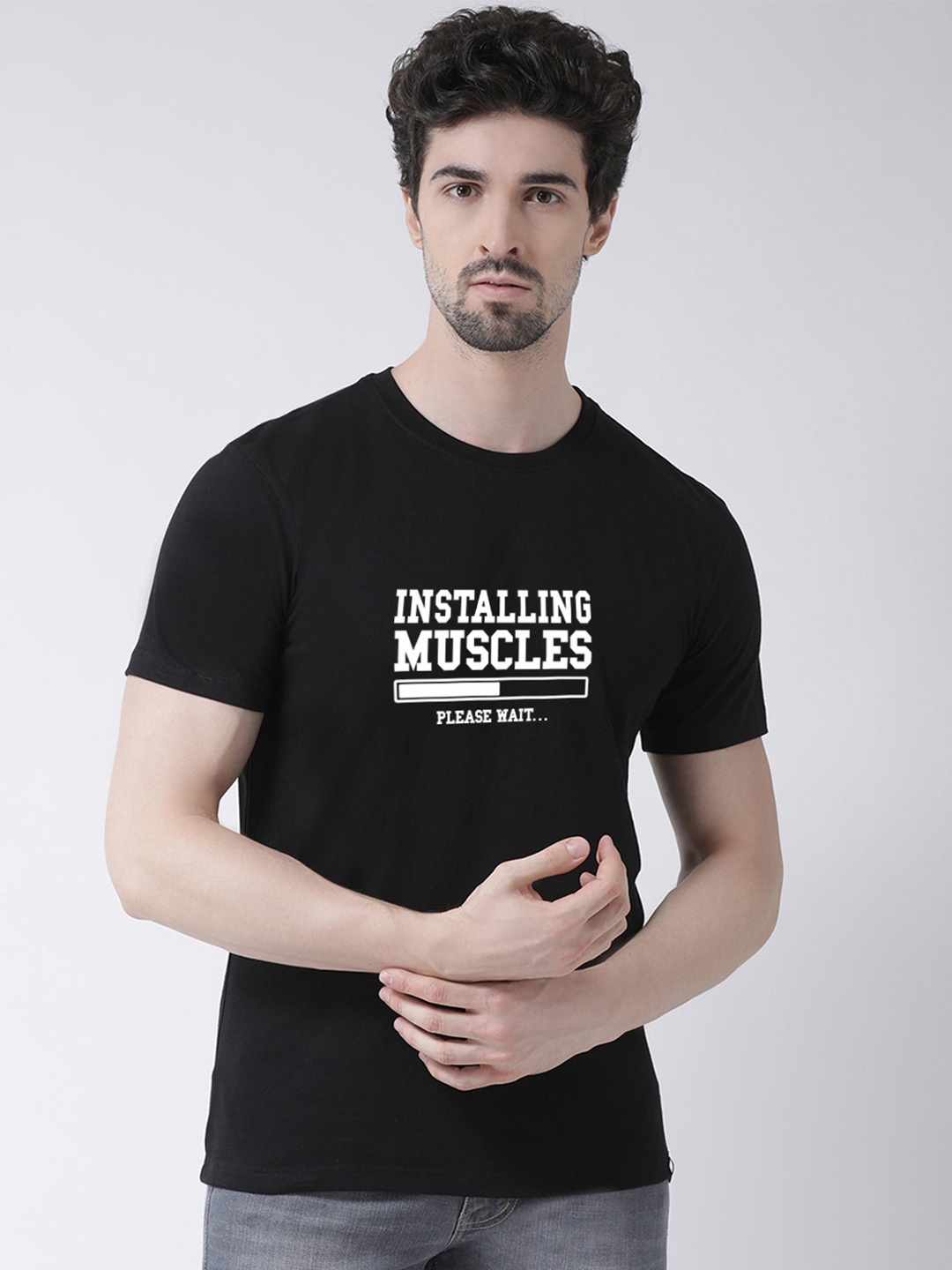 Friskers Men Black Typography Printed Applique T-shirt