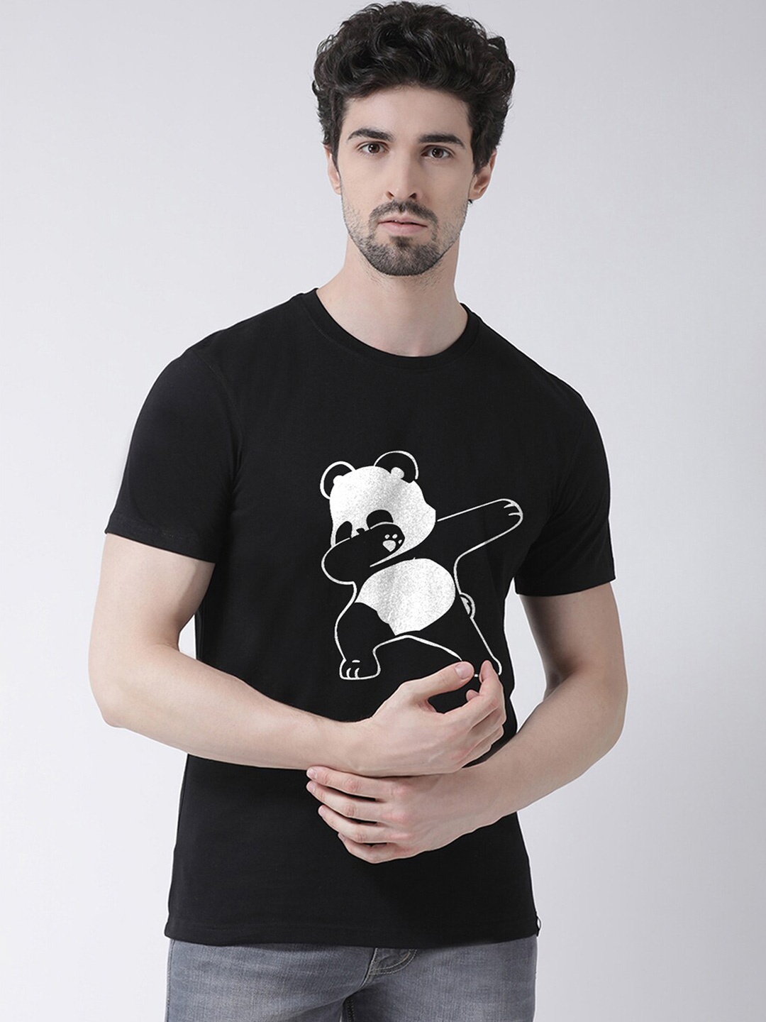

Friskers Men Black Panda Printed T-shirt