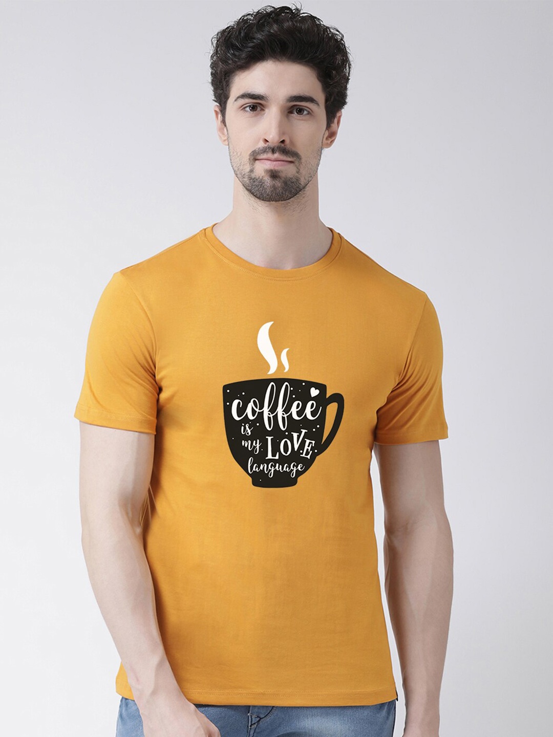 

Friskers Men Gold-Toned Typography Printed T-shirt